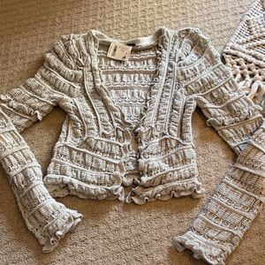 Free People wild rose Light Gray Ruffled Cardigan